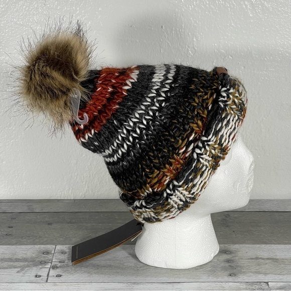FRYE Women’s Marbled Cuff Pompom Beanie Hat Multicolor Red Knit Fur O/S main image 9